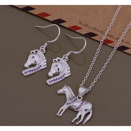 AS409 Lucky Silver Color 925 Jewelry Sets For Women Earring 767 + Necklace 763 /bsnakjua Aqnajhua