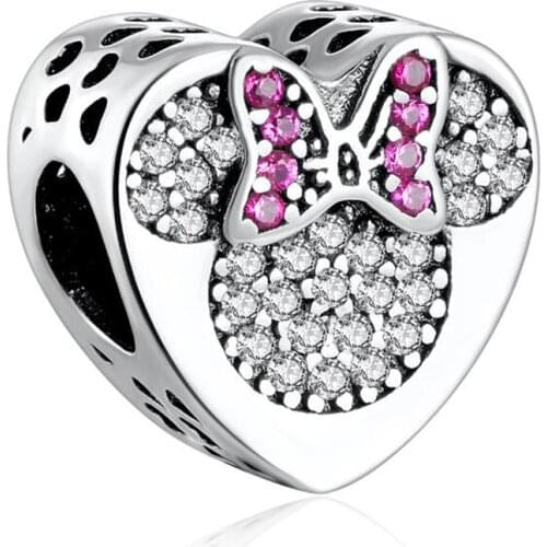 Authentic 100% Real 92 5 DIY Jewelry Bow True Love Girl Boy Mouse Charm fit 3mm Bracelet Bangle Pave Crystals