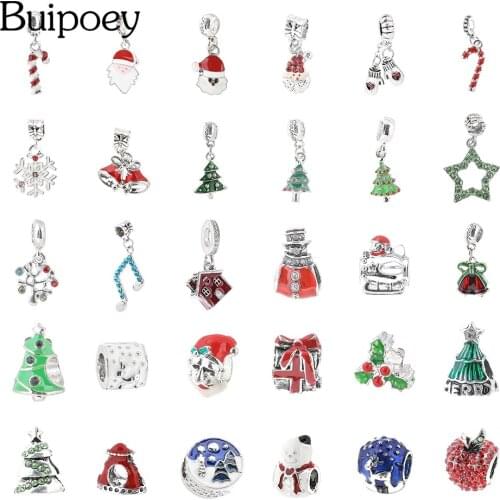 Buipoey 2pcs Christmas Beaded Dangle Charm Fit Original Boy Girl Beads Bracelet & Pendant Necklace Kids Child Jewelry Accessory