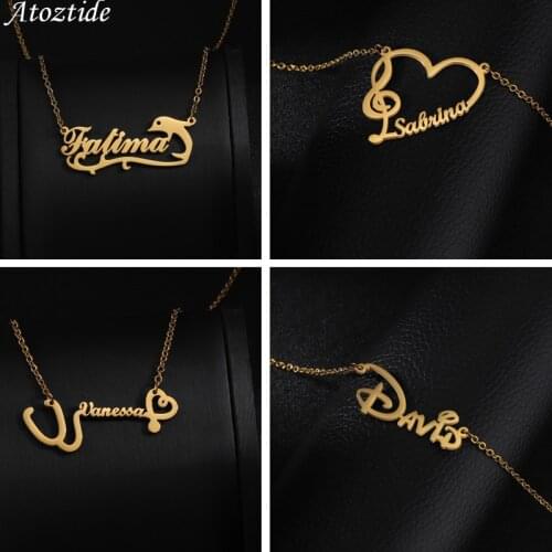 Atoztide Custom Name 18K Gold Stainless Steel Lovely Dolphin Shape Necklaces Personalized Jewelry Chain Chain for Women Gift