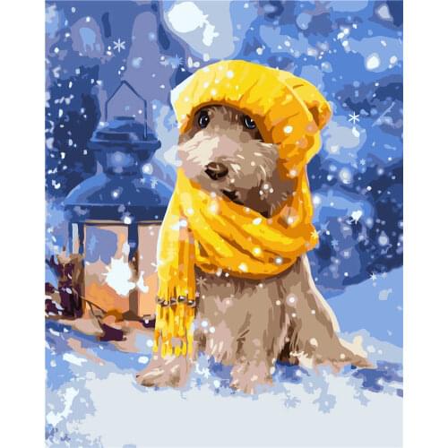 DIY digital painting digital modern wall art canvas painting unique gift home decoration customizable winter dog 40x50cm
