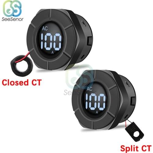 Round LCD Display AC Digital Ammeter Ampere Meter Car Amp Panel Meter 0-100A Current Tester with Closed/Split CT