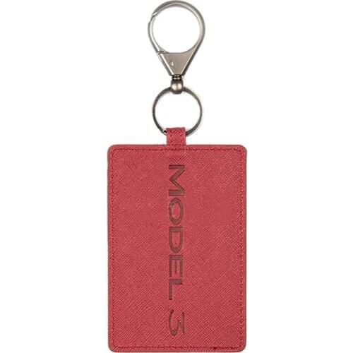 Key Card Holder For Tesla Model 3, Anti-Dust Light Leather With Keychain For Tesla Model 3 Accessories Red