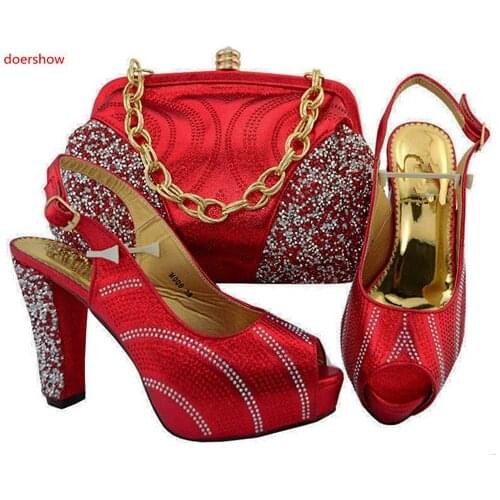 Doershow Fashion Italian red Design High Quality Shoes and Bag To Match African Shoes and Bag Set Nigerian party shoes SGF1-42