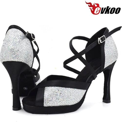 Evkoodance Platform 10cm Heel Latin Dance Shoes Girls leather sole US4-12 white black Tan color Latin Dance shoes women Evkoo420