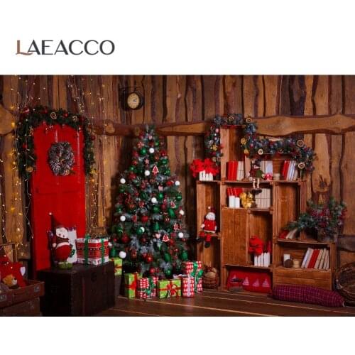 Photo Backdrop Old Wooden Rural House Merry Christmas Festivals Tree Baby Toys Gift Wreath Child Baby Photo Background Photocall
