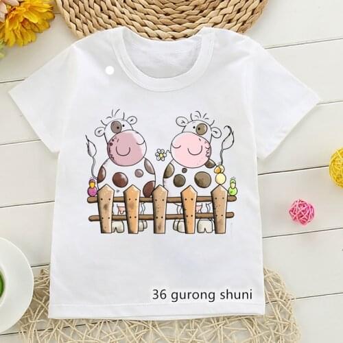 T-shirt for boys funny cow animal cartoon print kids clothes summer casual toddler baby t shirt cute boys clothes white tops
