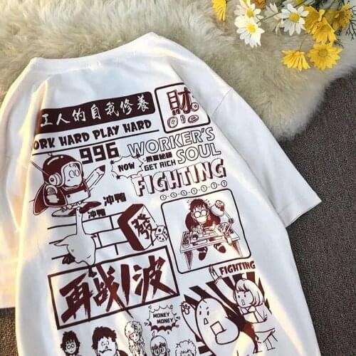 T-shirt Men Hong Kong Style Wild Loose Short-sleeved Round Neck T-shirt Funny Robot Summer New Cartoon Printed Short-sleeved