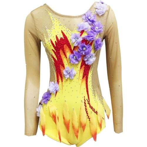 Yellow Artistic Gymnastics Competition Gymnastics Leotard Kids Performances Leotards Custom Style and Size