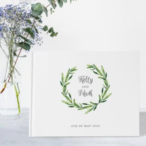 Greenery Wedding Guest Book,Custom Wreath Wedding Guest Book, Guest Sign In Book Wedding Decor