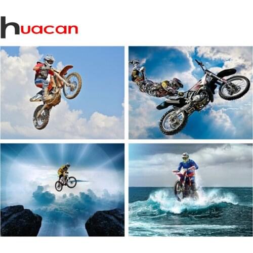 Huacan Full Drill Square Diamond Painting Motorcycle Diamond Mosaic Scenery Embroidery Diamond Art Home Decor