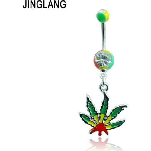 Brand New Fashion Belly Button Rings Surgical Steel Dangle 3 Color Maple Leaf Navel Body Piercing Jewelry