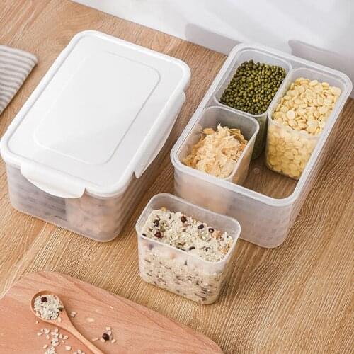 Four-Divided Fresh-Keeping Box Fridge Organizer Kitchen Storage Boxes Food Storage Containers Cereal Dispenser Organization