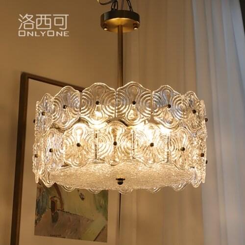 Medieval vintage style circle glass chandelier American retro bedroom dining art chandelier