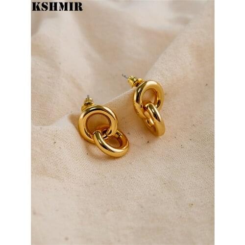 Kshmir Double-ring button simple temperament niche design stud earrings Temperament pendant round stud earrings 2020
