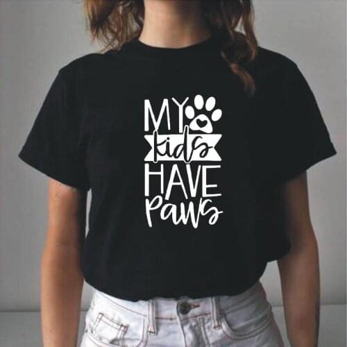 Summer Funny Cotton Tee Shirt Femme My Kids Have Paws Short Sleeve T Shirt Women Tops Casual Plus Size Tshirt Camisas De Mujer