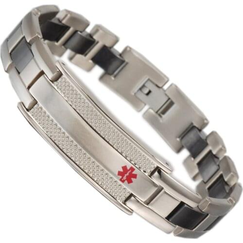 Medical alert Bracelets for Men Black Ceramic Magnetic Stainless Steel