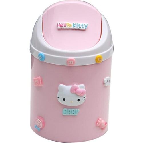 Cute Kitty Mini Garbage Cans with Lid Office Dining Cafe Table Waste Basket Car Trash Bin Recycle Small Trash Can Mini Bucket