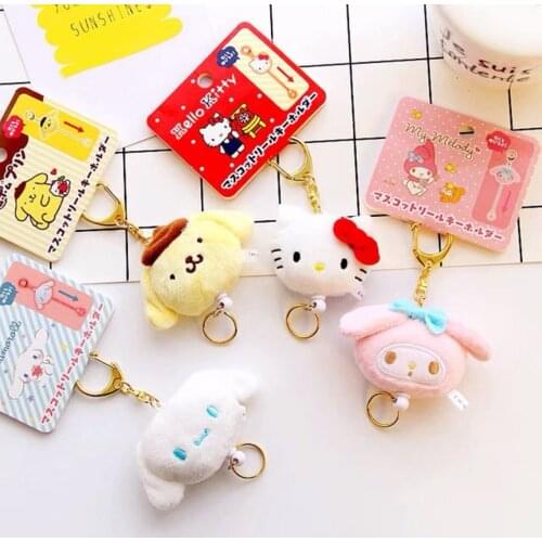 Cute Cartoon Anime Kt Cat Melody Dog Purin Cinnamoroll Plush Doll Toy Pendant Stretch Keychain for Kids Gift