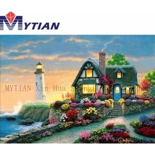 Ocean,Beach,Cottage,Lighthouse,DIY 5D Diamond Painting Art Kit,MYTIAN Mosaic Scenery,Landscape Diamond Embroidery Wall Stickers