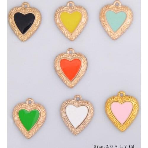 Mix lot 20*17MM DIY gold enamel heart charms for bracelet, metal heart-shaped pendants dangle jewelry making findings components