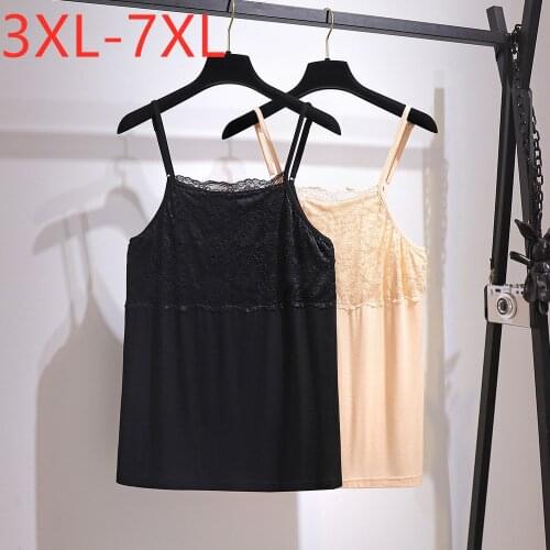New Ladies Spring Autumn Plus Size Basic Camis Tops For Women Large Loose Sleeveless Lace Cotton Black Shirt 3XL 4XL 5XL 6XL 7XL