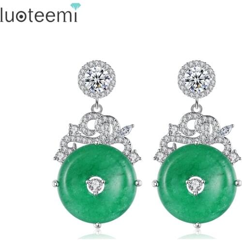 LUOTEEMI New Fashion Imitation Jade Drop Long Earrings for Women Elegant Girl Cubic Zirconia Earring Stylish Chic Jewelry Gifts