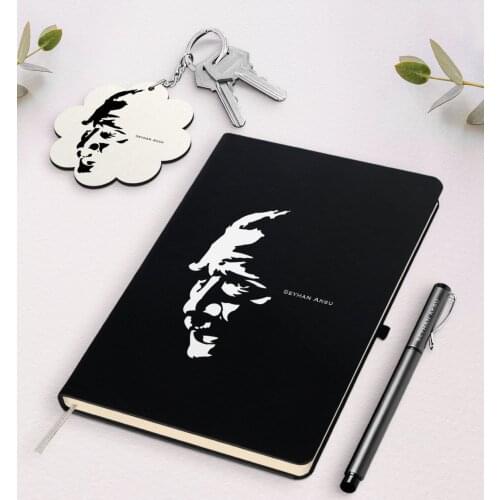 Personalized Ataturk Themed Black Notebook Pen And Keychain Gift Seti-7