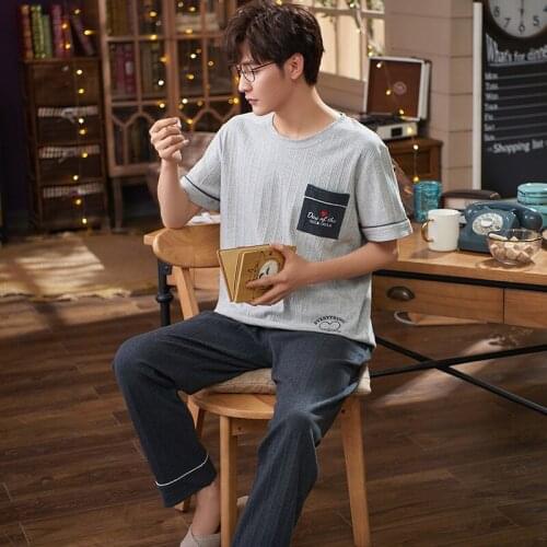 Spring Summer Cotton Men Pajamas Set Casual O-Neck Short Sleeve Sleepwear For Men Loose Casual Nightwear Plus Size 5XL Homewear