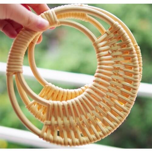 Rattan weaved tote bag handle, One pair, Wooden handbag handle, Natural color brown bamboo purse frame hanger obag handles