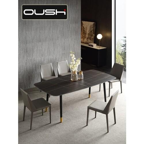 Nordic solid wood rock board dining table, small family dining table designer, 6 persons, light luxury dining table and chair