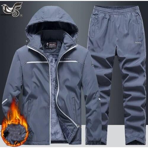 Causal Tracksuits Men Set hooded Thicken Fleece Hoodies + Sweatpant Winter Spring Sweatshirt Sportswear Male joggers sport suit
