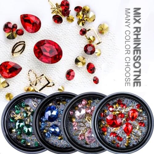 1 Box Mix 3D DIY Hollow Metal Multicolor Rhinestone Glass Microbeads Nail Art Decor Manicure Accessories DIY Nail Studs