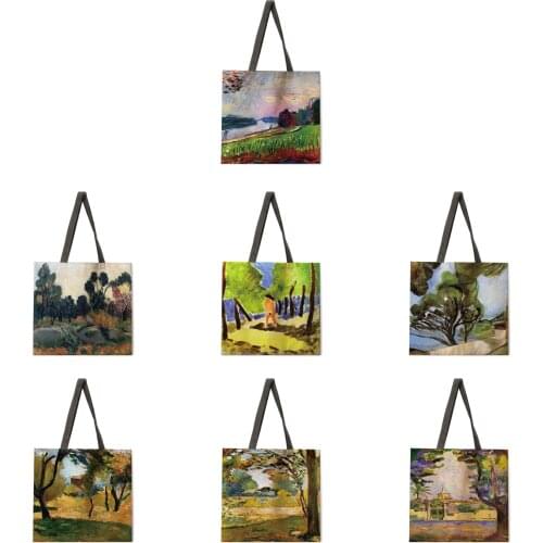 Brutalist landscape oil painting ladies casual handbag ladies shoulder bag outdoor beach bag clutch bag foldable shopping bag