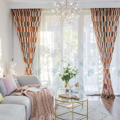 1PC Plaid Geometric Blackout Curtain American Style Window Curtains for Living Room Bedroom Home Decorative