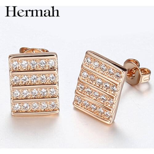 2020 New Arrivals Girls 585 Rose Gold Earrings for Women Cubic Zircon Carved Rectangle Wedding party Jewelry Best Gifts HGE276