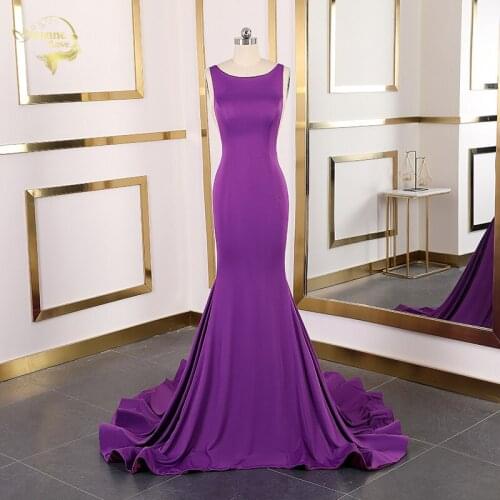 Backless Mermaid Evening Dresses Spandex Elastic Sexy Robe De Soiree Court Train Sleeveless Long Prom Party Dresses for Woman