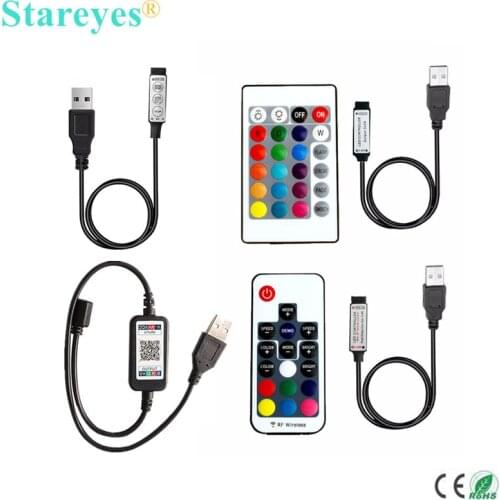 1 Piece of DC5V USB LED RGB Controller Mini 3Key Dimmer IR 24Key RF 17key Bluetooth Wireless Remote Control for 5V RGB LED Strip