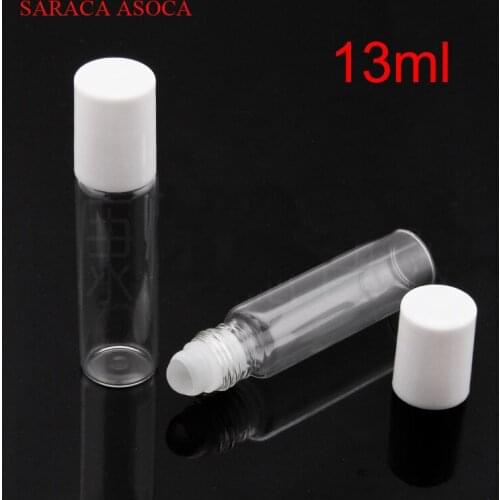 100pcs/lot 10ml 13ml White Cap Transparent Clear Glass Roller Bottle Empty Ball Perfume Bottle