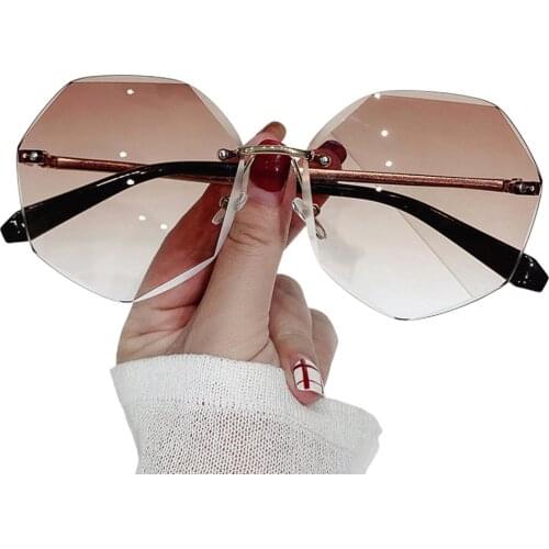 2021 Women Rimless Vintage Sunglasses UV400 Brand Design High Quality Gradient Sun Glasses Shades Female