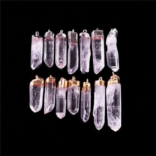 24pcs Natural Stone Irregular Clear Quartz Crystal Pillar Point Jewelry Pendants Charms for Necklace Pendants Pendulum Amulet