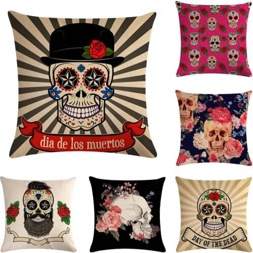 45cm*45cm Flowers and skull pattern linen/cotton throw pillow covers couch cushion cover home decorative pillows