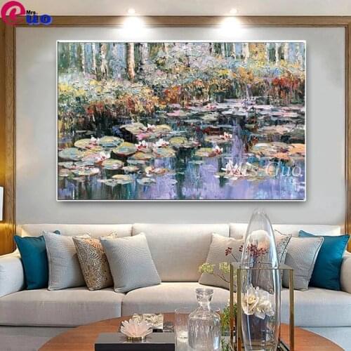5D DIY Diamond Painting Square Round Drill Modern Monet Lotus Flower Diamond Embroidery Cross Stitch Rhinestone Home Decor
