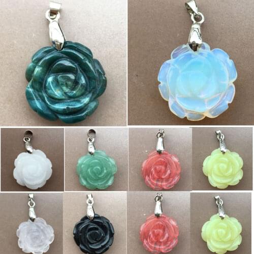 Free Shipping Aventurine Jaspe Opal Crystal Carnelian Cherry Quartz Flower Men Women Pendant 1pcs WB893