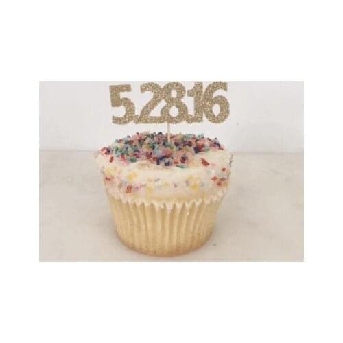 Glitter Wedding Date cupcake toppers fruit Picks Bridal baby shower Bachelorette party decorations