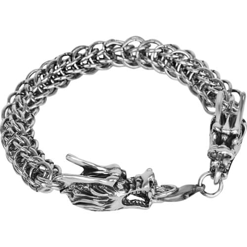 Vintage Dragon Bracelets Mens Bracelet Male Stainless Steel Chain Bracelet Bangles Wheat Punk Hip Hop Wrist Chain Jewelry