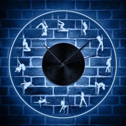 Pole Dance Wall Clock With LED Backlight Sexy Lady Perfect Stature Illuminated Wall Watch Dance Studio Steel Tube Dance Decor