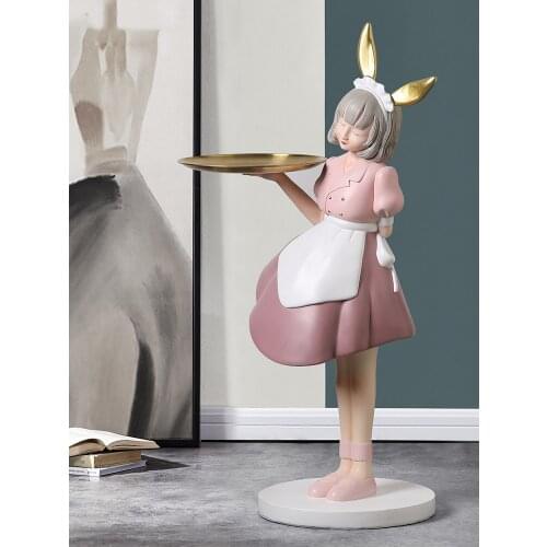 Home Decor Rabbit Girl Tray Statue Creative Nordic Style Large Landing Home Living Room Decoration Resin Figurine People Gifts