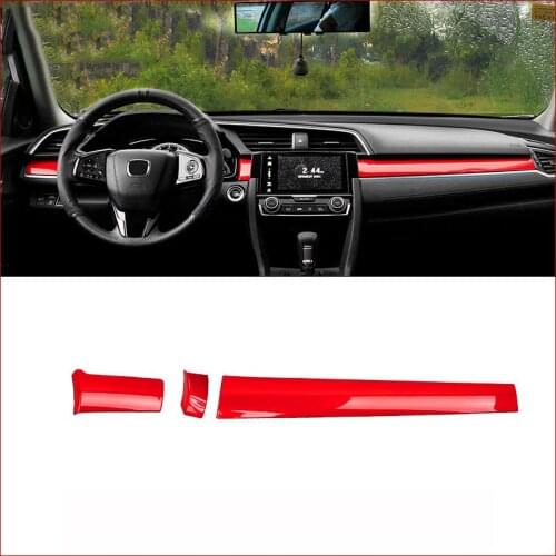 For HONDA Civic 10th 2016 2017 2018 2019 2020 ABS Red Console Dashboard Strip Trim