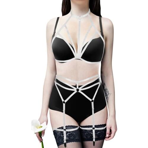 Gothic BDSM Women Chest Cage Sexy Bra Fashion Leg Bondage Garter Stockings Straps Body Harness Set Belts Fetish Female Lingerie